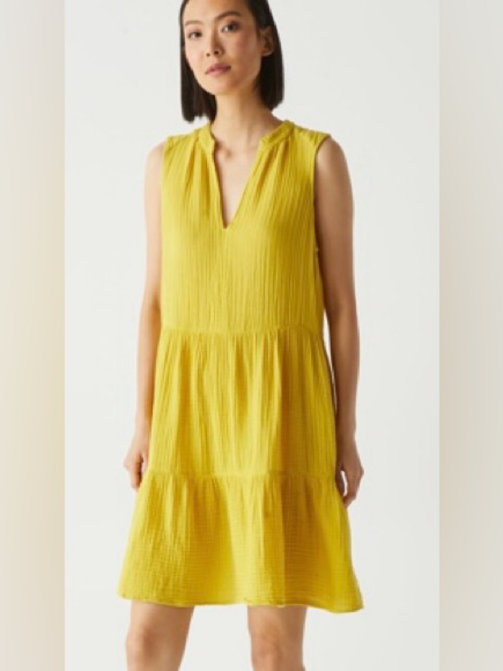 Michael Stars Daisy Yellow Sleeveless Gauze Tiered V-Neck Dress XS